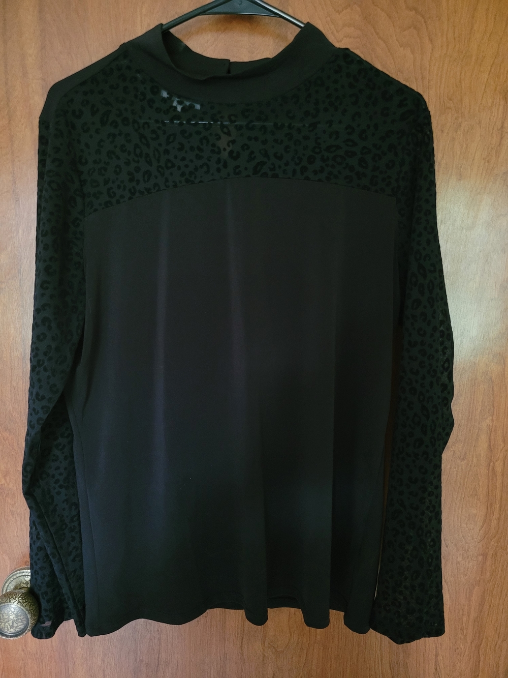 Maurices Black Long-Sleeve Top with Leopard Velvet Panels